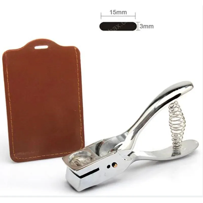 Silver Leather Hole Puncher Plier Metal Hand Slot Punch for ID Card Photo Badge Tag Tool Fastening Strap Embossers