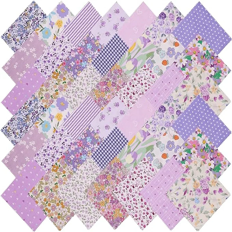 42 Stück lila gesteppte Stoffquadrate 12,7 x 12,7 cm, vorgeschnittener gesteppter Stoff, florales Patchwork zum Nähen, Basteln
