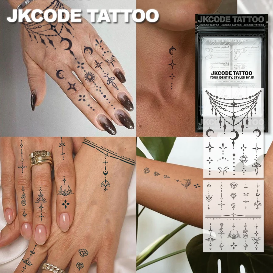 2 Pcs Waterproof Design Semi-Permanent Tattoo, Hand, Temporary Tattoo, Star and Moon Bracelet, Waterproof, Realistic Fake Tattoo, Plant, Face Tattoo, Magic Tattoo, Lasts 1-2 Weeks, Women's Tattoo