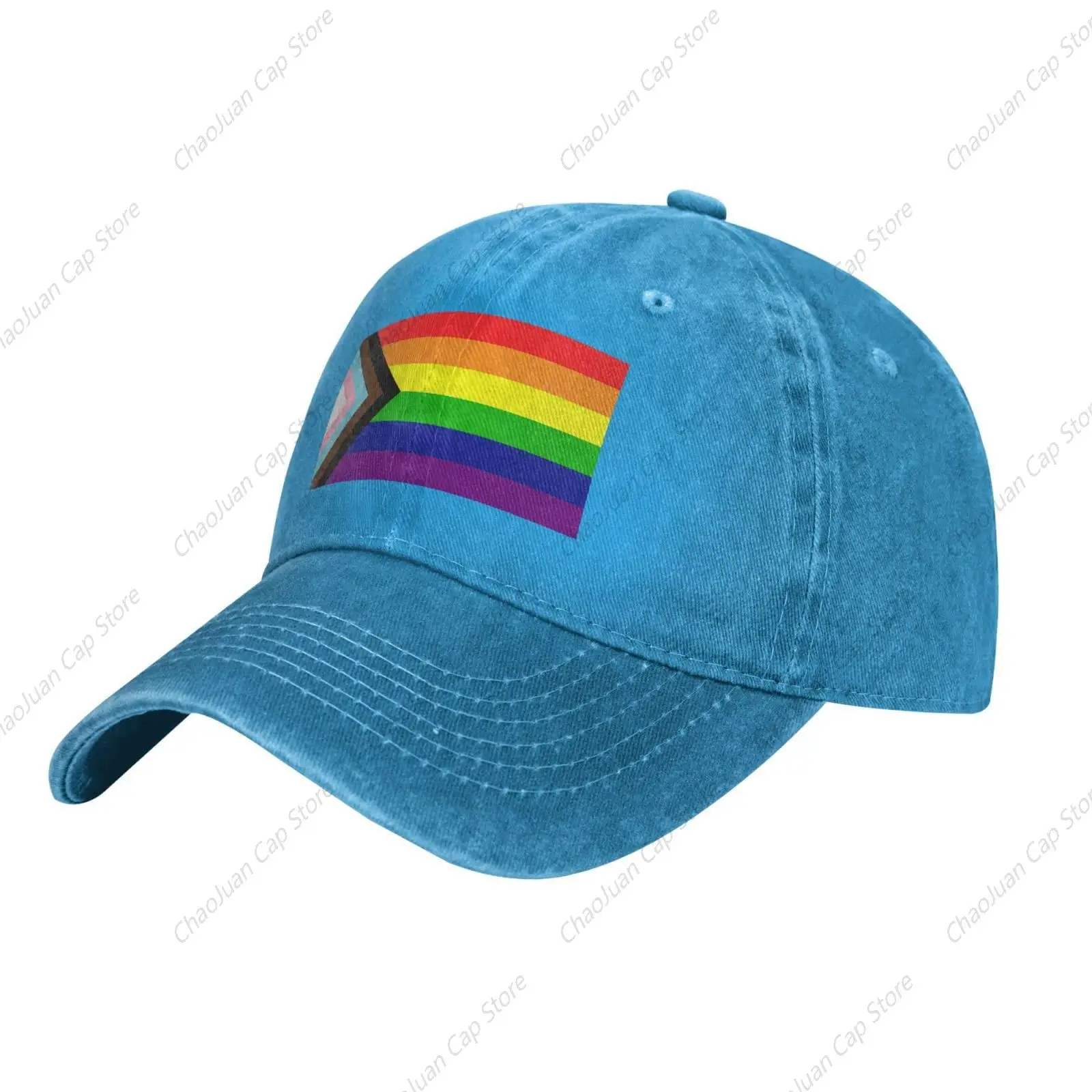 Progress Pride Rainbow LGBT,LGBTQ Transgender Gay Flags Cowboy Hat Baseball Cap Women Trucker Hat Men Dad Hat Blue