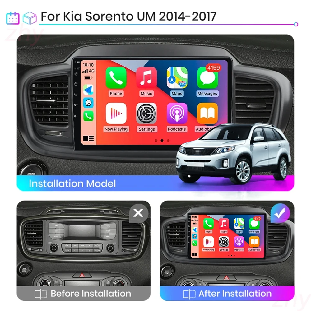 For Kia Sorento 3 2014 2015 2016 2017 Android 14 Carplay Auto 4G+WIFI GPS Car Radio Navigation Multimedia Video Player Stereo BT