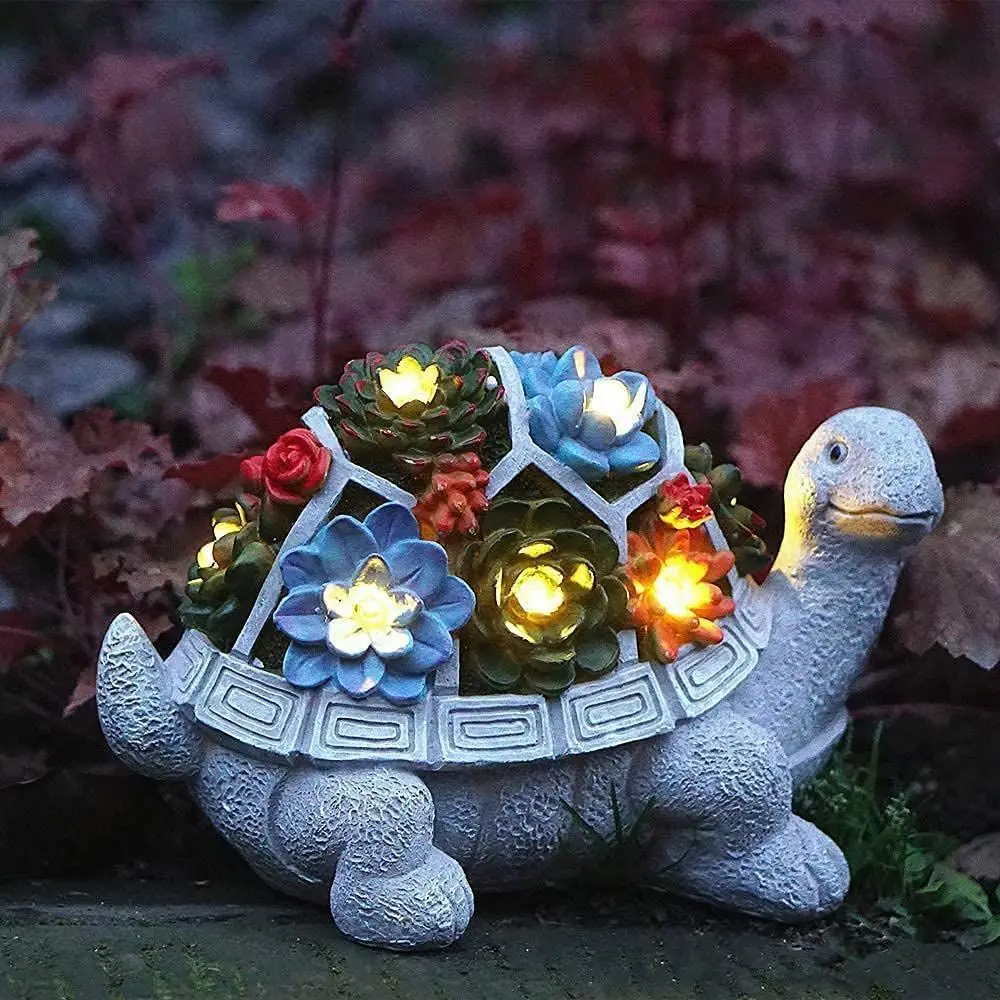 Pastoral Solar Light Succulent Tortoise Owl Snail Resin Accessories Garden Balcony Furnishing Crafts Courtyard Figurines Decor