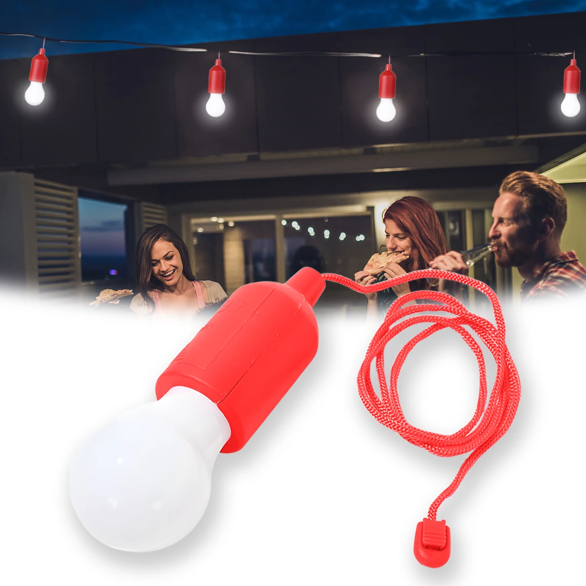 

Red LED pull string light, small night light (excluding 3 * AAA) hook type light bulb camping light power outage emergency light