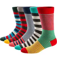 5 pares de calcetines de vestir divertidos para hombre, paquete de calcetines divertidos con patrón, calcetines novedosos de algodón peinado a rayas coloridas, calcetines casuales transpirables frescos