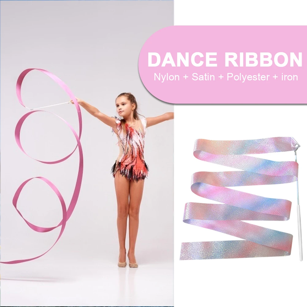 2/4M Flashing Dance Ribbon with Wand Rhythmic Gymnastics Ribbon Multifunction Sparkling Dance Ribbon Aesthetic for Talent Shows