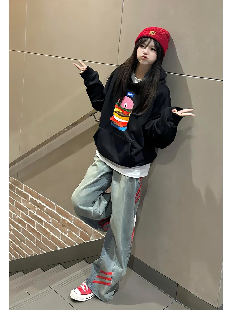 

Retro American Patchwork Striped Loose Straight Leg Men's Jeans Trendy High Street Vibe Wide Leg Design Autumn Collection