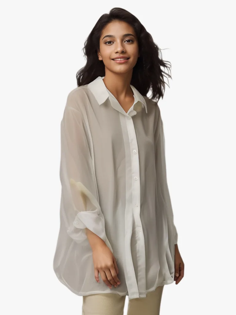 JANZHISAN-Chemise en mousseline de soie transparente pour femme, haut chic à manches longues, vêtement d\'été décontracté à porter sur la plage, avec