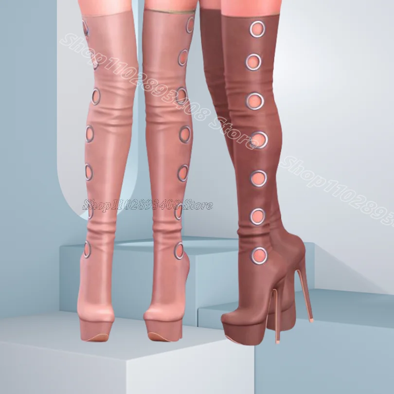 Ring Decor Platform Side Zipper Boots Round Toe Stiletto Fashion Fall Sexy Party Women Over Knee Boots 2024 Zapatos Para Mujere