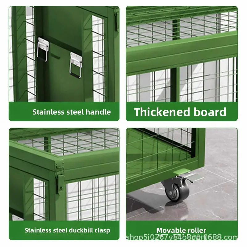 LMM Mobile Cage Army Green Removable Mobile Wheel Heavy Material Cage Warehouse