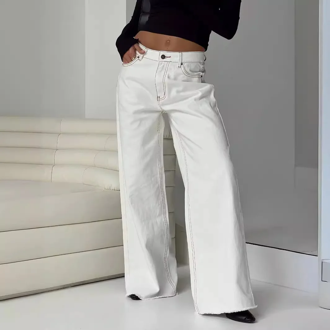 

Korean-style Casual Loose Wide-leg Jeans. New Fashionable, Simple and Casual Floor-length Jeans for Ladies in All Four Seasons