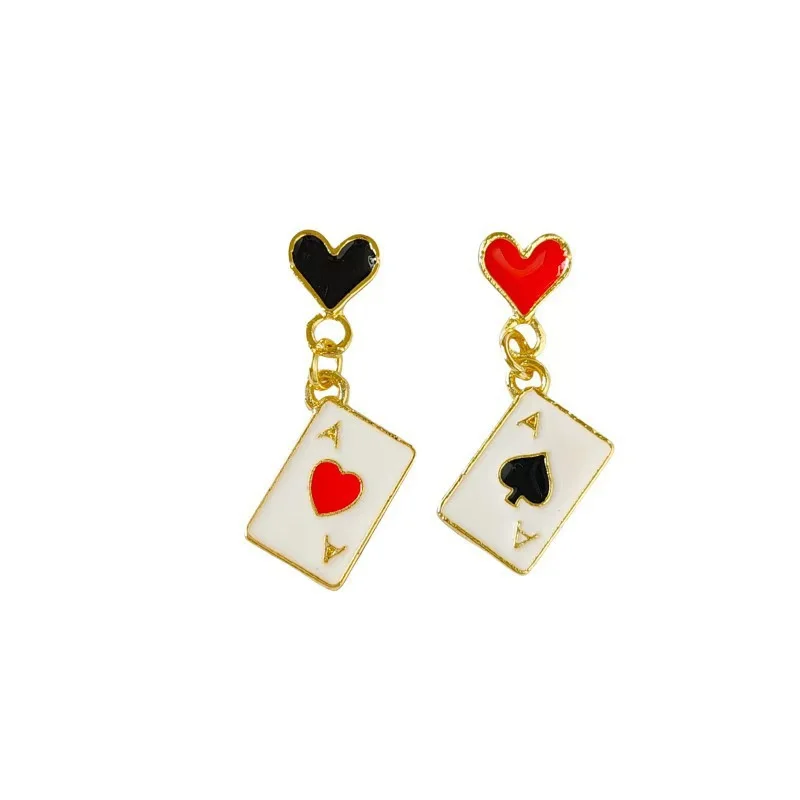 Funny Clock Playing Card Stud Earrings Alice in Wonderland Hearts and Ace of Spades Playing Card Earrings Women Jewelry eh362