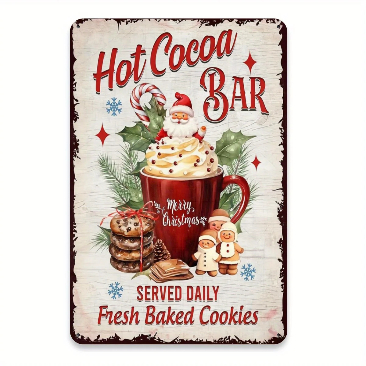1pc, Artistic Iron Christmas Decoration Hot Cocoa Bar Tin Metal Sign, Kitchen Coffee Bar Decoration, Wall Art Plaque Accessor