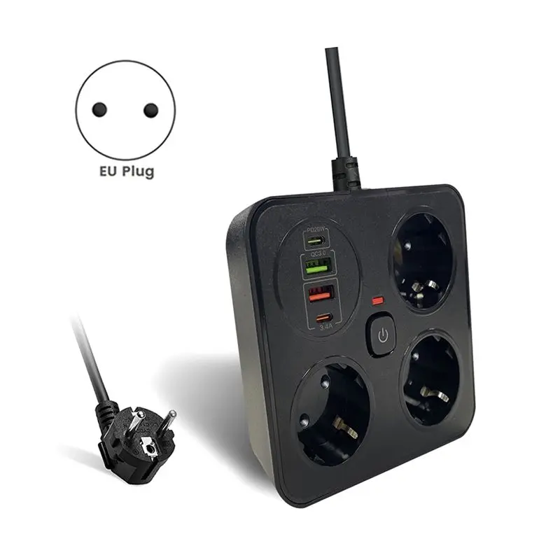 3AC Outlet Multitap Power Strip 2 Type C Extension Cord Electrical Socket Home Office Surge Network Protector EU Plug B