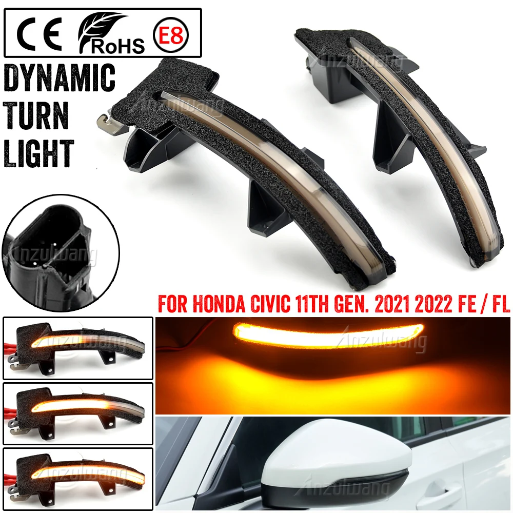 2PCS For Civic 11th 2021 2022 FE / FL LED Dynamic Side Mirror Turn Signal Light Indicator Sequential Lamps