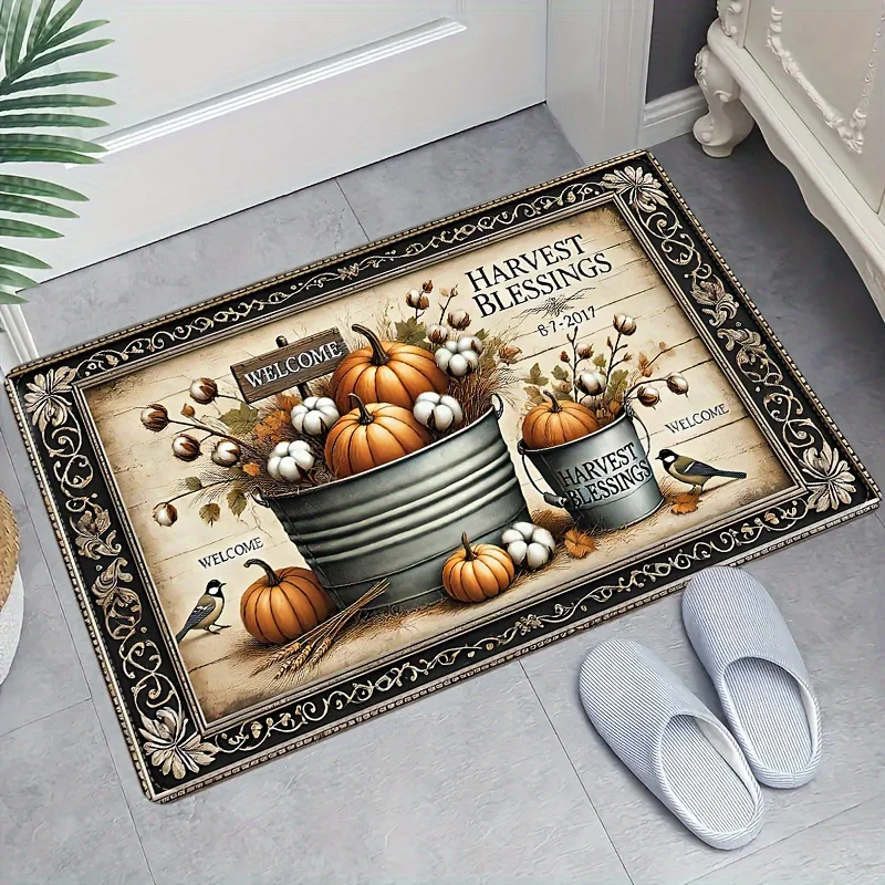 VIKAMA Harvest Season Kürbis-Fußmatte, weich, gemütlich und schallabsorbierend, Fußmatte für den Eingangsbereich, Badezimmerteppich, Heimdekoration
