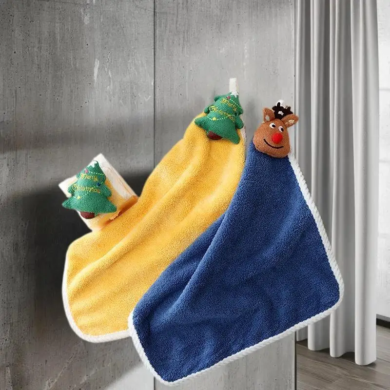 أطفال عيد الميلاد نمط منشفة اليد الكرتون الأيائل ثلج سانتا كلوز شجرة عيد الميلاد منشفة مخملية الحمام منشفة معلقة الامتزاز القماش