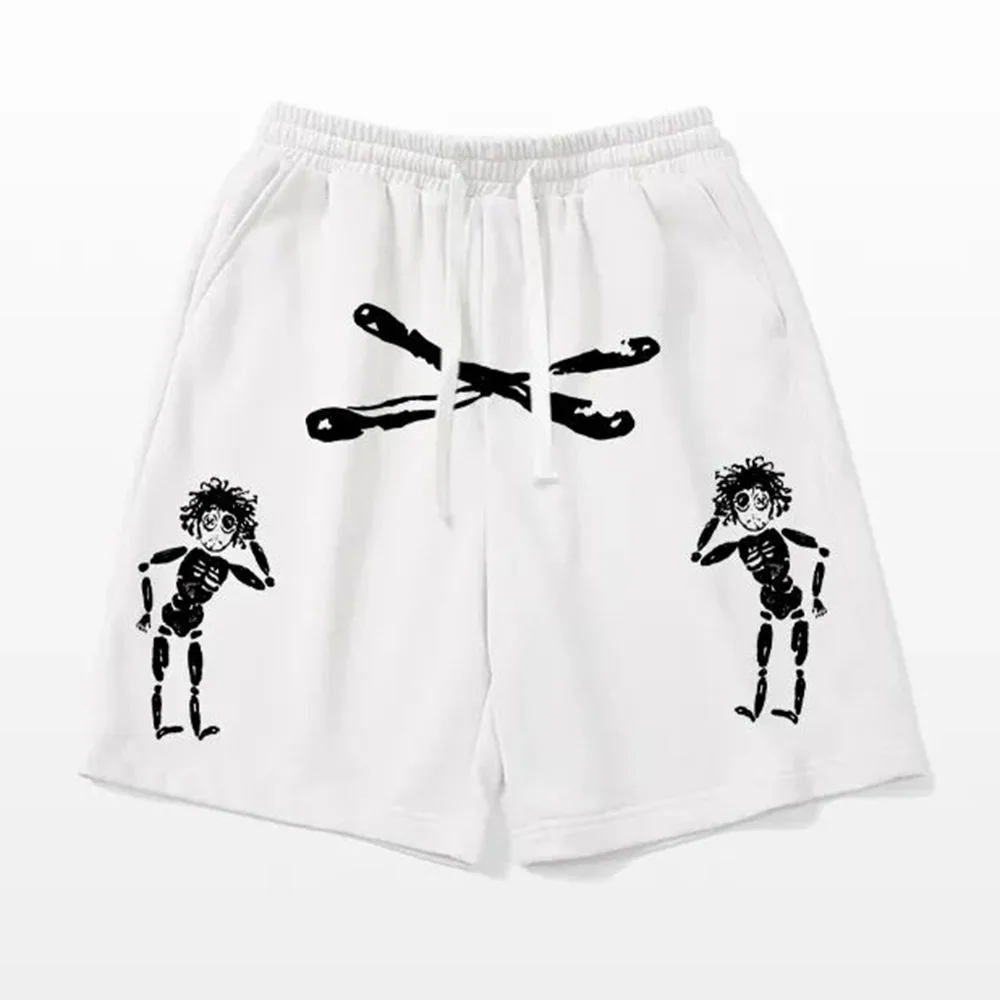 Graffiti Shorts Mens Cartoon Y2K Print Hip-Hop Streetwear Trendy Sports Pants Baggy Casual Youthful Vitality Daily Shorts Summer