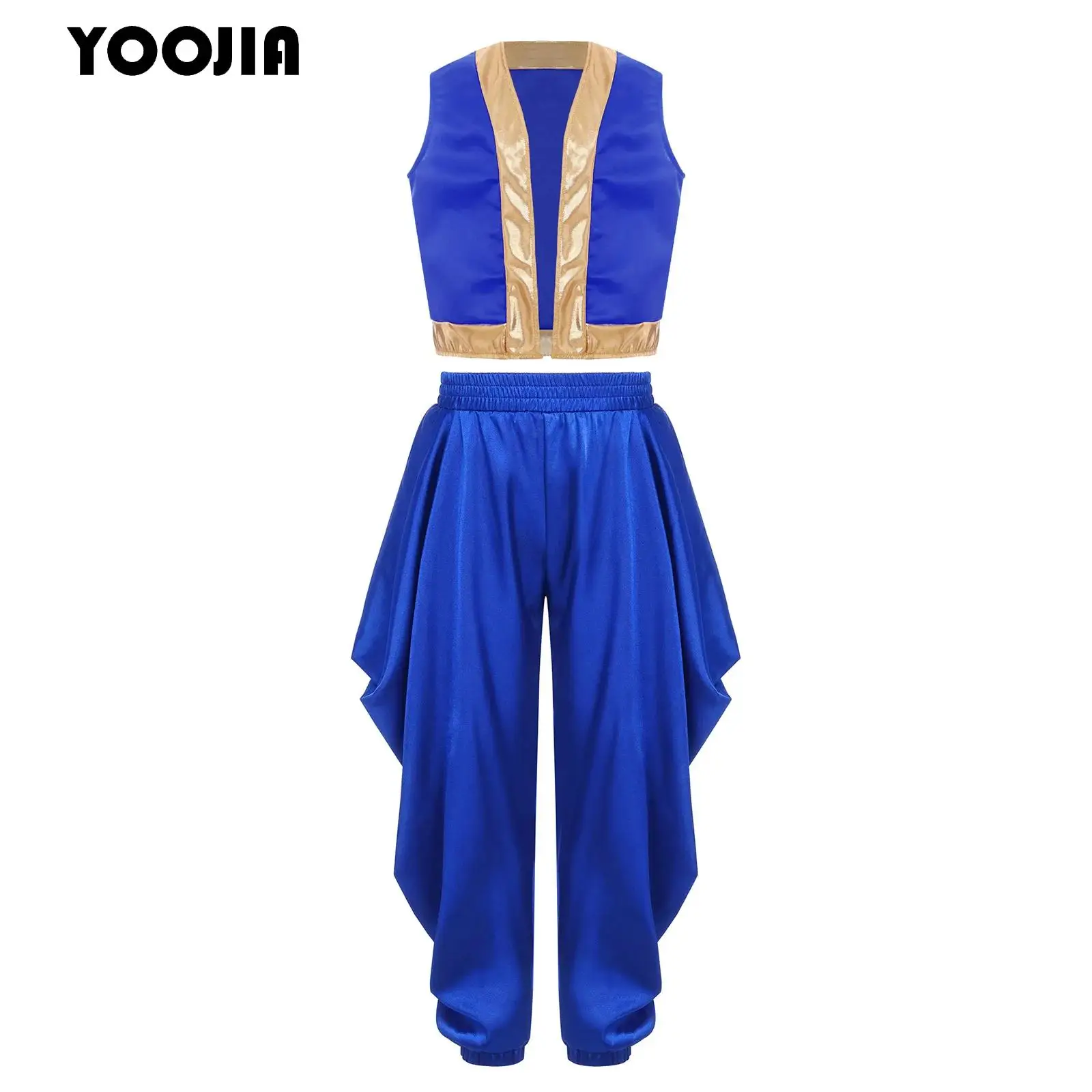 

Kids Boys Arabian Prince Cosplay Costume Loose Vest with Satin Dhoti Pants Baggy Trousers Suits Halloween Carnival Performance