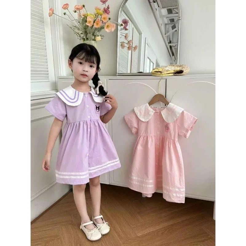 

Summer Kuromi Anime Kawaii Sanrio Ins Short Sleeve Shirt Dress for Girls 2025 Cute My Melody Children Princess Clothes Gifts