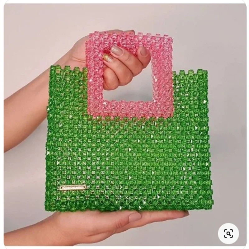 

Summer Fashion Women's Bag Small Fresh Contrasting Color Design Ins New Handmade Bead Bags Custom Color Ladies Handbag Wallet