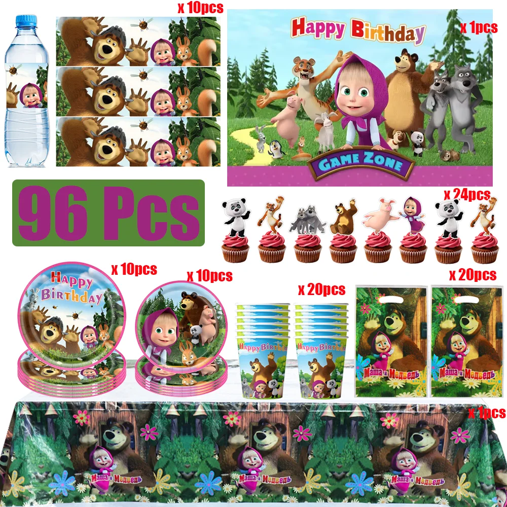 Cartoon-Mädchen und Bär Geburtstagsparty-Dekorationsset Tischdecke Becher Luftballons Tortendekoration Baby-Shower-Partyzubehör – Detail 5