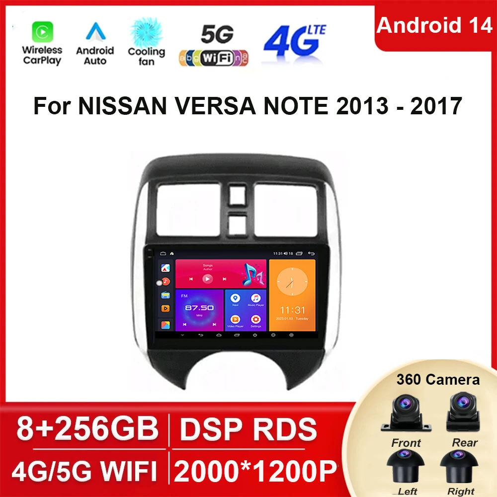 

9" Android 14 For NISSAN VERSA NOTE 2013 - 2017 Car Radio Multimedia Player Android Auto Carplay Head Unit Navigation GPS WIFI