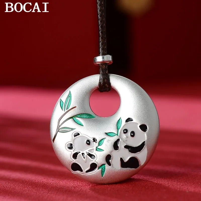 

BOCAI New S999 Sterling Silver Fashionable Cute Antique Safety Buckle Solid Panda Pendant