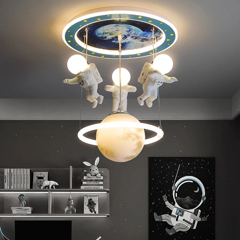 Criativo Astronauta LED Candelabro de teto, Lâmpada moderna para quarto de crianças, Quarto, Sala de estar, Loft, Decoração interior, Criança