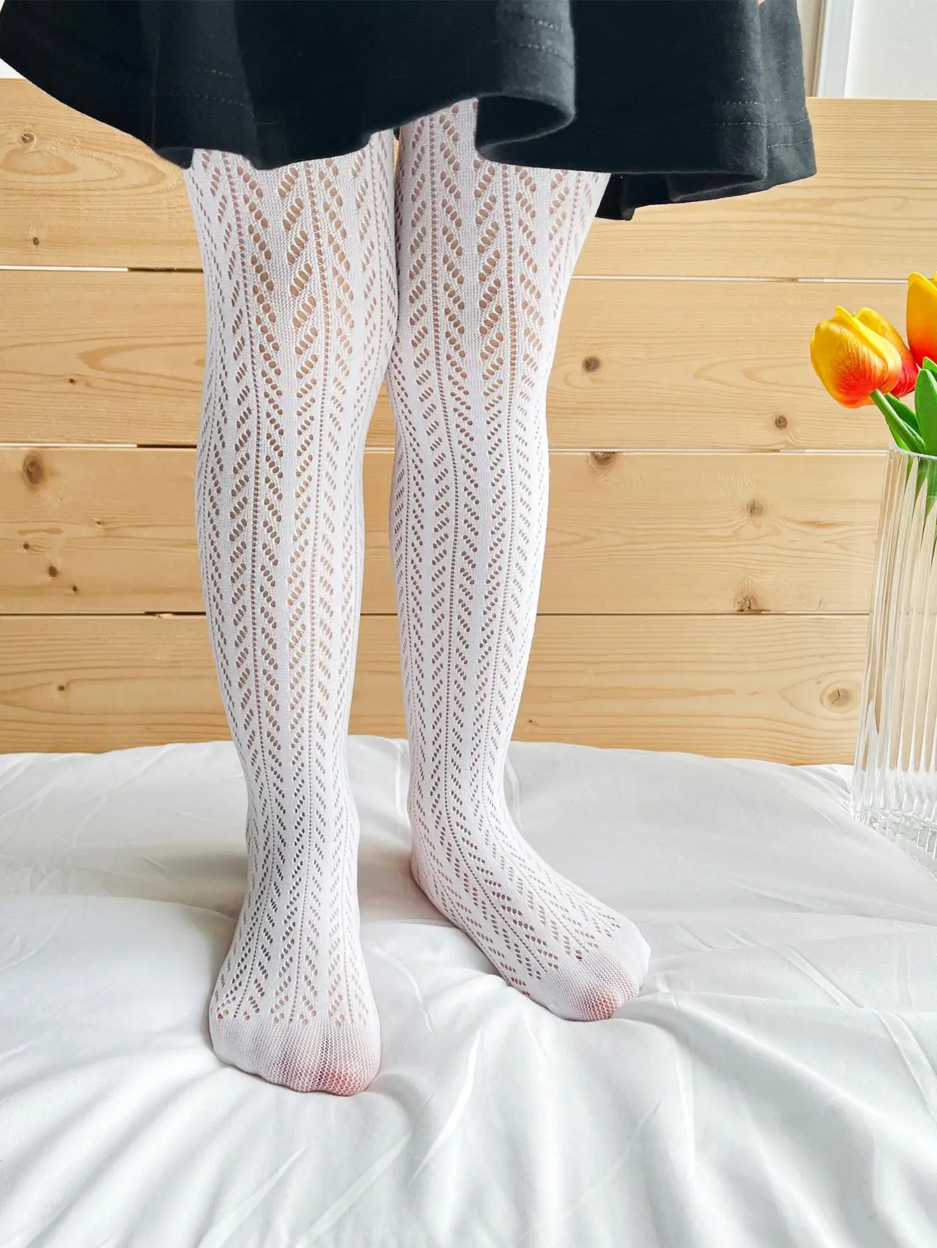 2Pcs Girls Floral Leaf Lace Mesh Tights Thin Breathable Anti Mosquito Sheer Pantyhose Summer Party Daily Wear for Kids 1-12Y