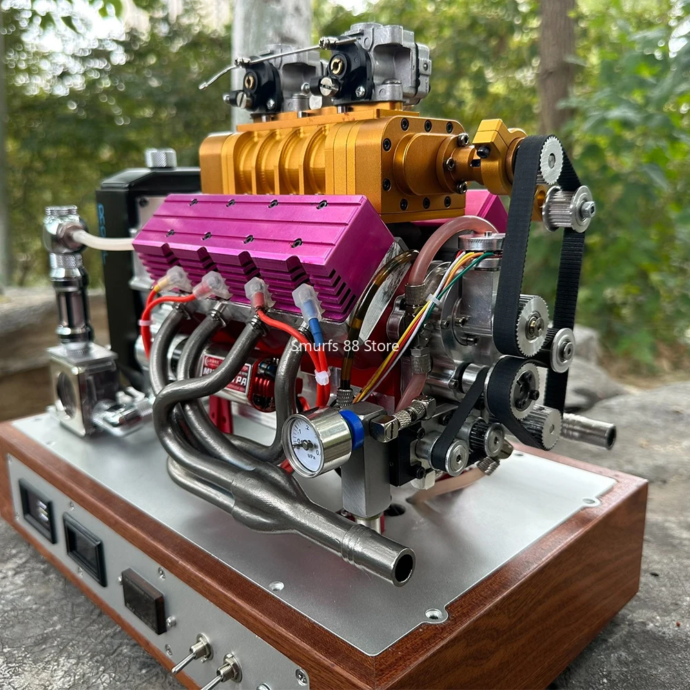 Modelo de motor v8, metal, gasolina, refrigerado a água, com base, supercharging mecânico, pode ser comercial, ignição cdi, brinquedo, presente
