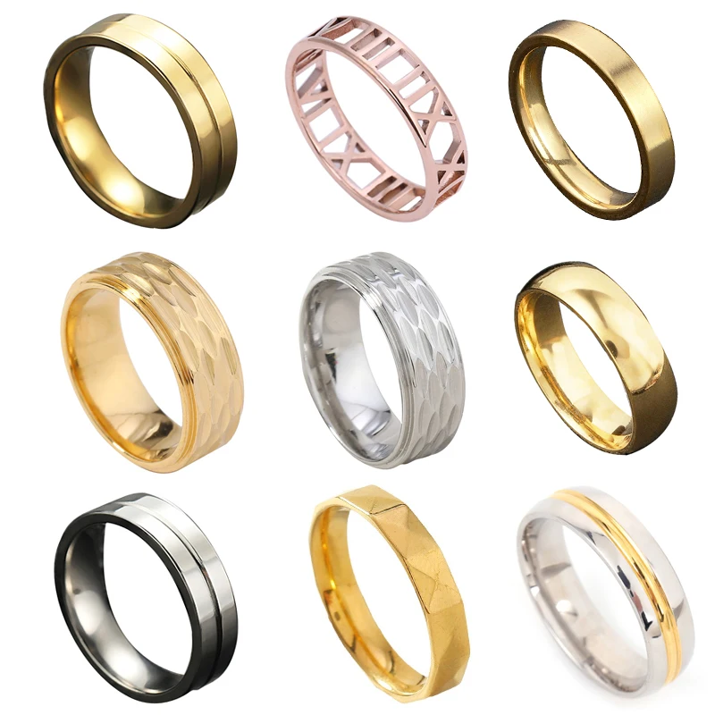 Men\'s Finger Rings Roman Numerals Tungsten Carbide Gold for Wedding Bands Rings Beveled Edges  Jewelry Wholesale Dropshipping ﻿