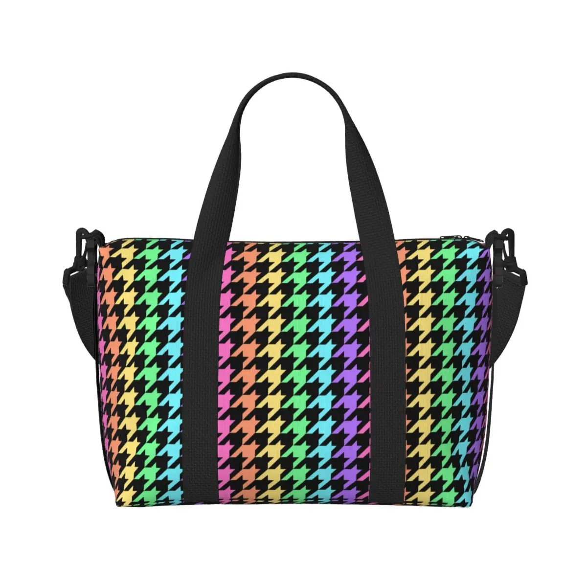 Sac fourre-tout pied-de-poule arc-en-ciel pastel personnalisé pour femme, grande capacité, salle de sport classique, sac de voyage initié à la plage