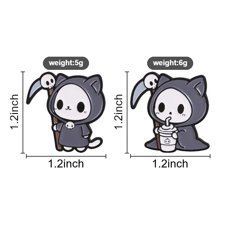 Grim Reaper Cat Badge Cute Gothic Kitten Enamel Pins Cartoon Animal With Scythe Coffee Cup Brooch Accessories Decor Lover Gift