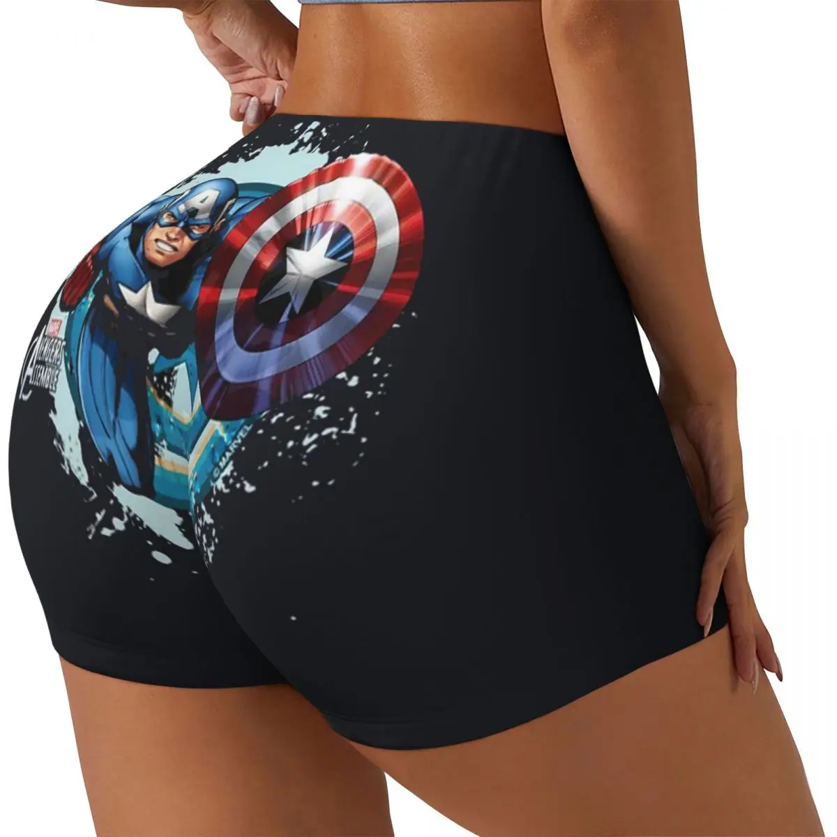 Custom Captain America Flying Workout Biker Running Shorts for Women Gym Yoga Shorts