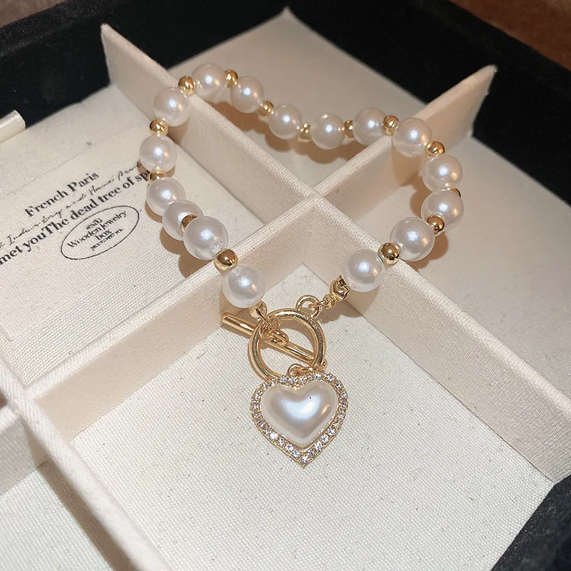 NISHIZAWA French OT Buckle Pearl Heart Bracelet Temperament Bracelet Jewelry