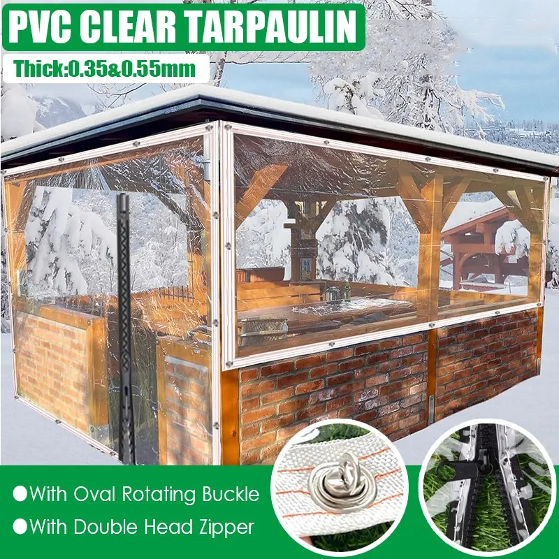

Customizable PVC Clear Tarpaulin With Zipper Waterproof Screen With Twist Lock Soft Glass Door Curtain With Rotating Buckle