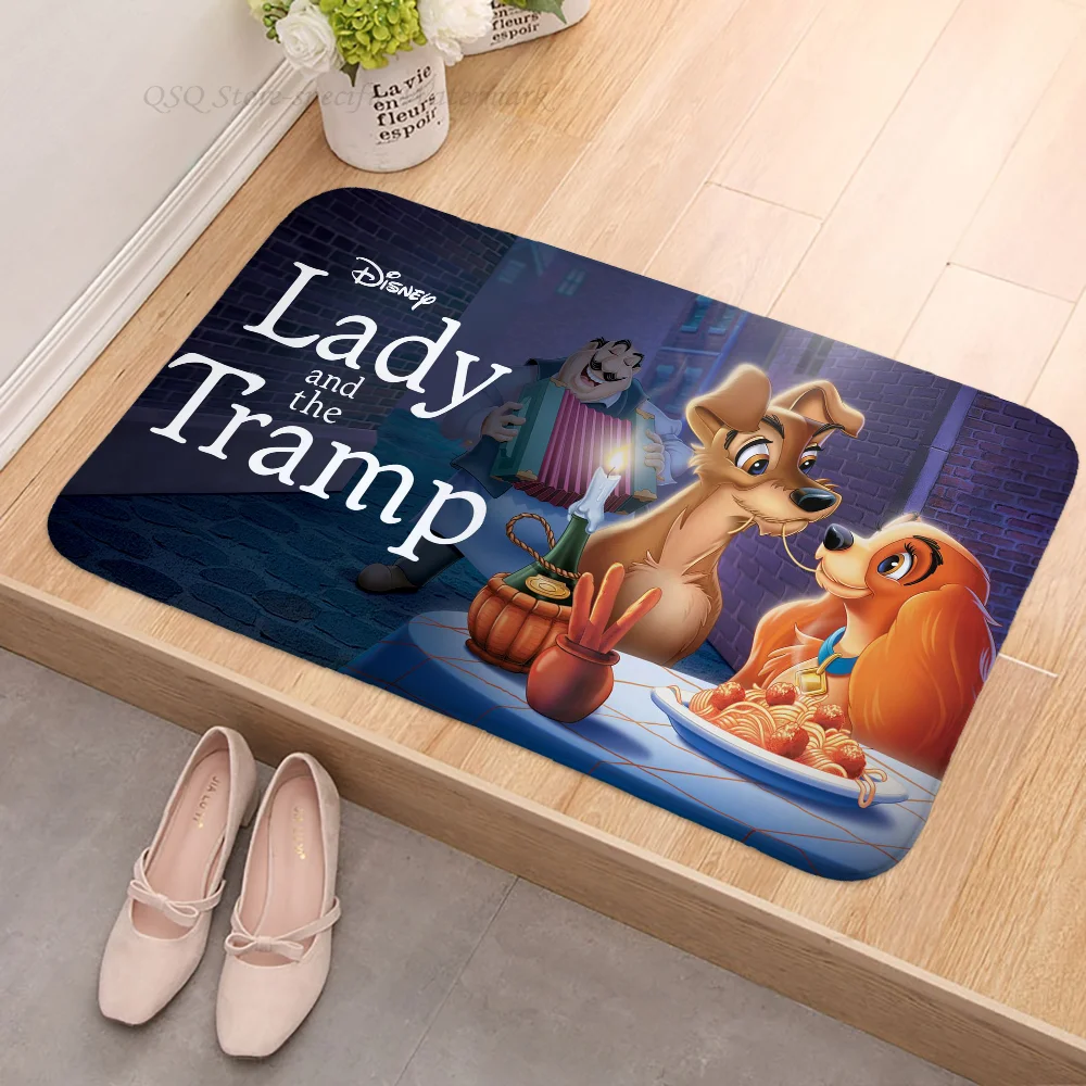 1pc MINISO Disney Lady And The Tramp Floor Mat Anti-Slip Kitchen Bedroom Handmade Tufted Rug Carpet Living Room Entrance Rug