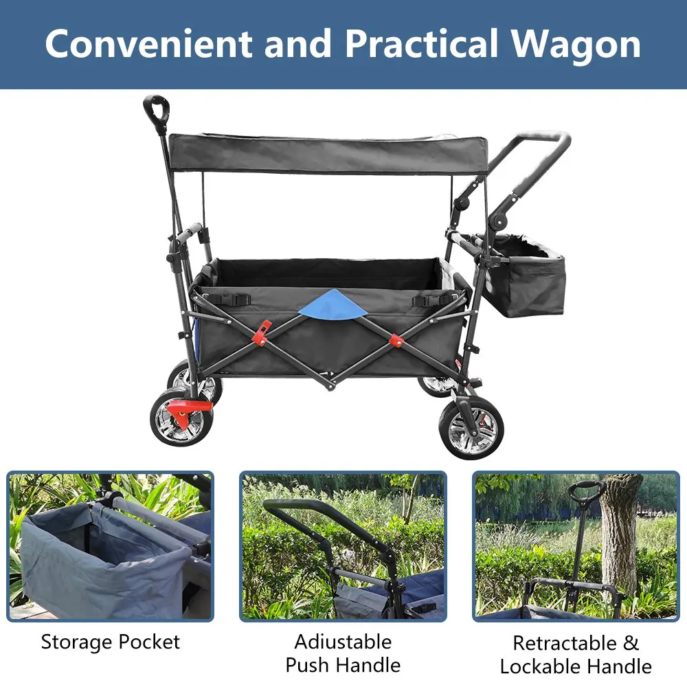 2022 Hot Kids Wagon Stroller Collapsible Utility Cart Camping Folding Beach Trolley