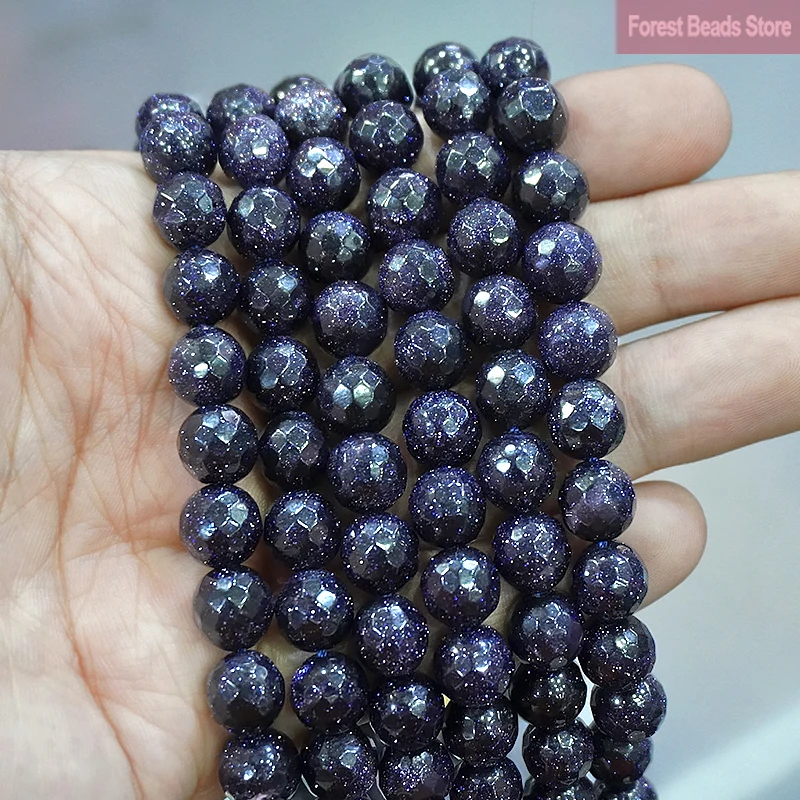 Football Shape Faceted Blue SandStone Loose Round Beads 15