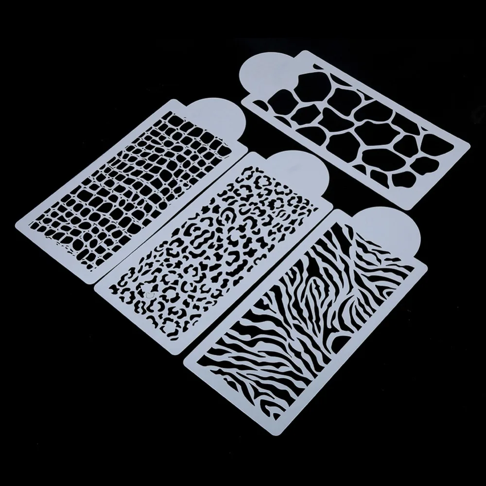 4PCS PVC Cake Stencils Openwork Cutouts Zebra Leopard Pattern Baking Cake Stencils Flat Rectangular Decorating Molds