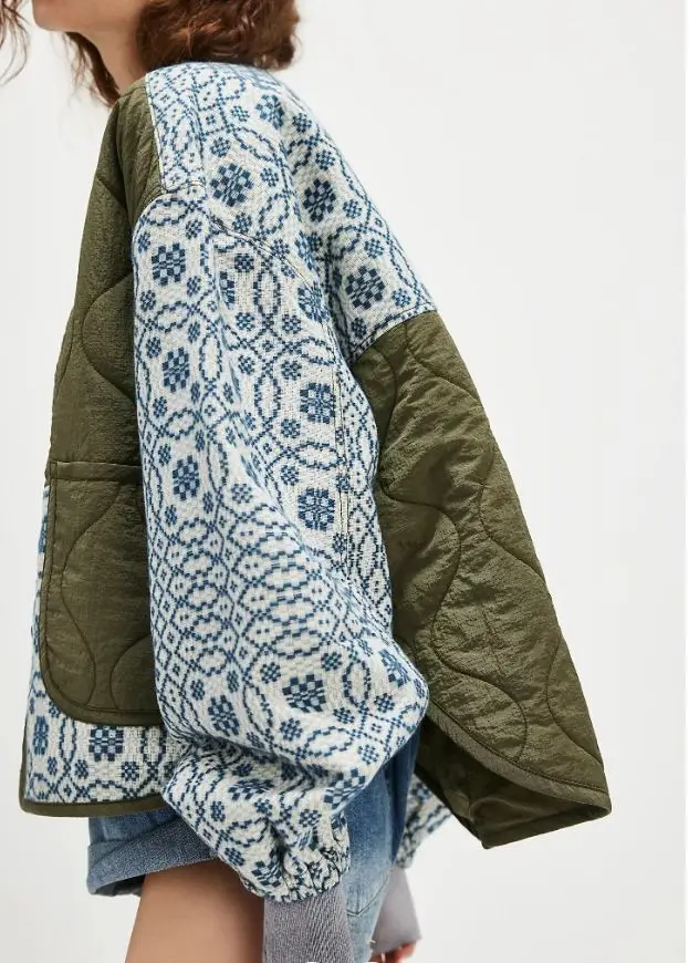 

Winter and Autumn Quilted Cotton Printed Patchwork Button Lightweight Cotton Coat