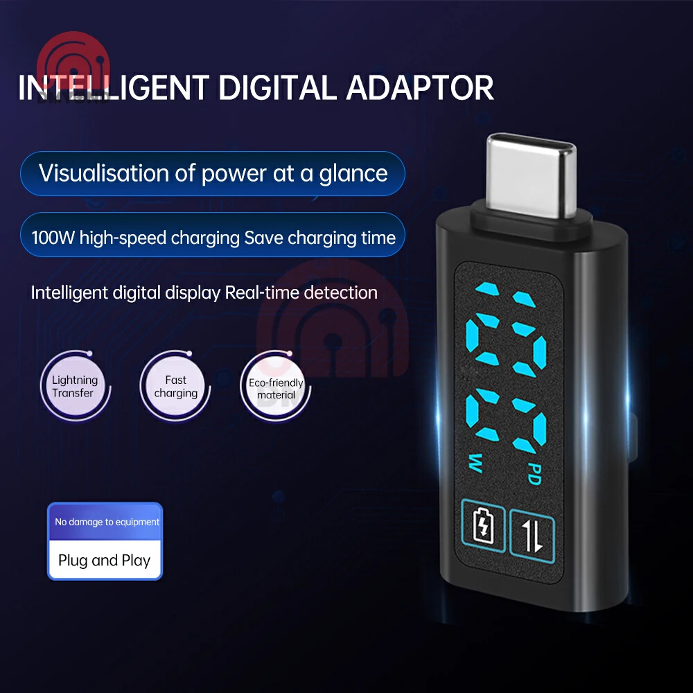 DC 12V 2A Voltmeter Power Meter Digital Conversion Head PD100W Fast Charging Adapter USB Type-C Connector Data Transmitter