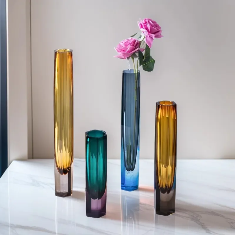 Modern Glazed Crystal Vase for Home Decor Luxury Straight Flower Arrangement Ornament Desktop Porch Decoration Wholesale