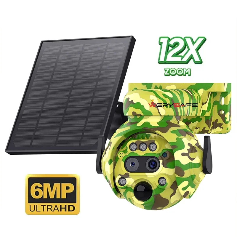 WERYSAFE Ubox Outdoor Camouflage Hunting Infrared Night Vision 12x optical zoom 6mp Solar Panel Wellfine Ptz 4g Hunting Camera