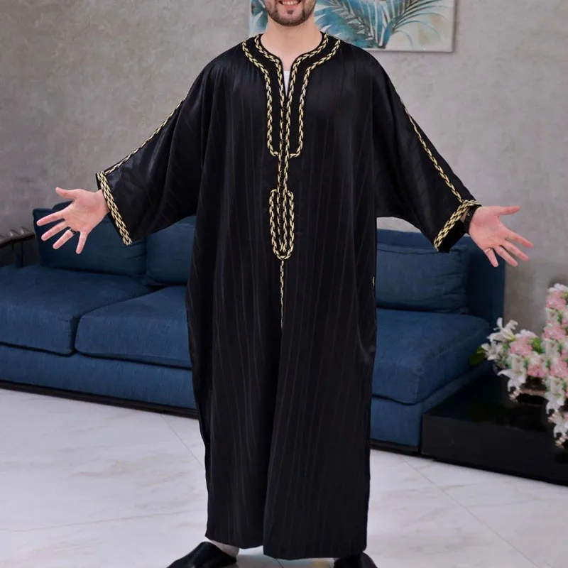 2023 Men Jubba Thobe Islamic Clothing Ramadan Mens Abaya dress Long Robe Saudi Wear Musulman Caftan Jubah Dubai Dress MY903