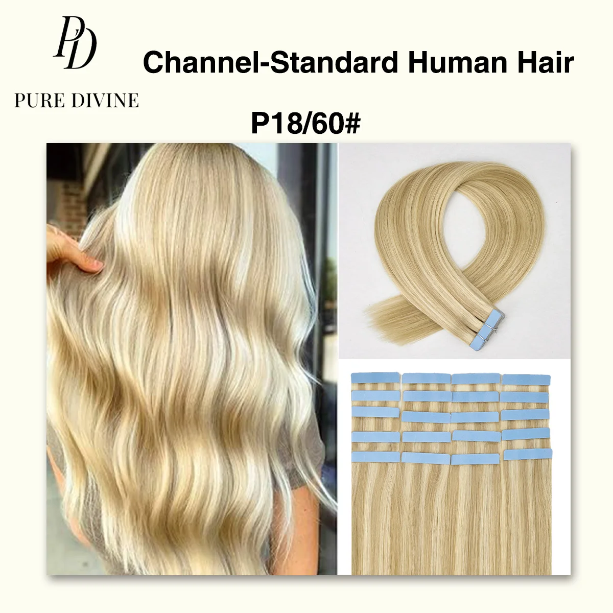 

Ash Blonde Highlights Bleach Blonde Tape in Human Hair Extensions Real Virgin Remy Hair Skin Weft Double Side Vietnamese Hair