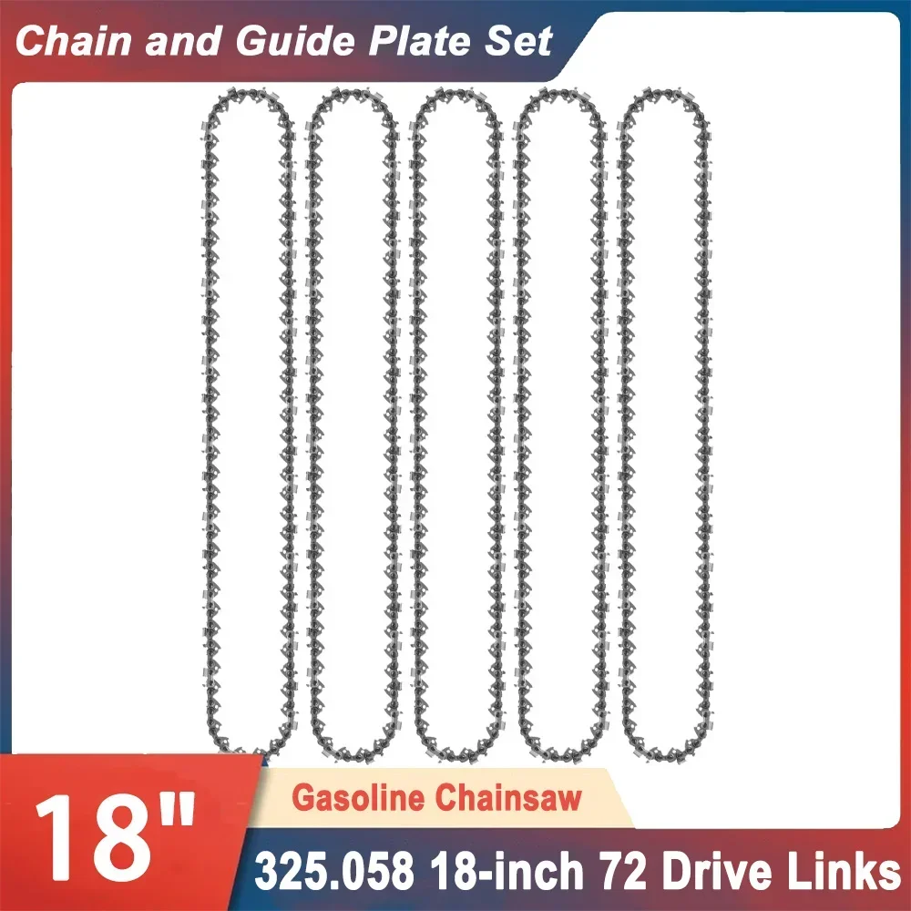 

18-inch Gasoline Chainsaw 72 Drive Links 0.325" Pitch 0.058" Guide Rounded Cutter Heads Alloy Chain Saw Blade Chains Replacement