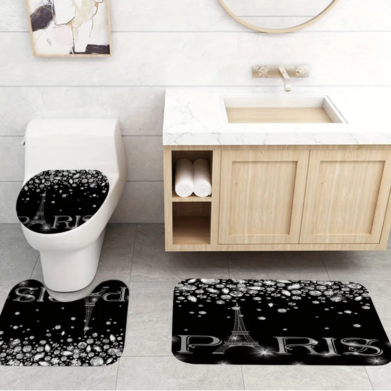 4pcs Get Naked Diamond Shower Curtain Set, Fun Quote Modern Bathroom Decor, Bathroom Waterproof Fabric Curtain With 12