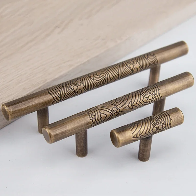 Retro Solid Pure Brass Long Handle Kitchen Furniture Cabinet Drawer Pulls Copper Bronze Wardrobe Bedside Cabinet Locker Knob