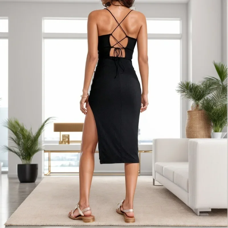 

Spring Solid Sleeveless Backless Elegant Dress Sexy Bodycon Y2K Maxi Prom Dress Women Lace Up Clothes Party Casual Vestidos 원피스